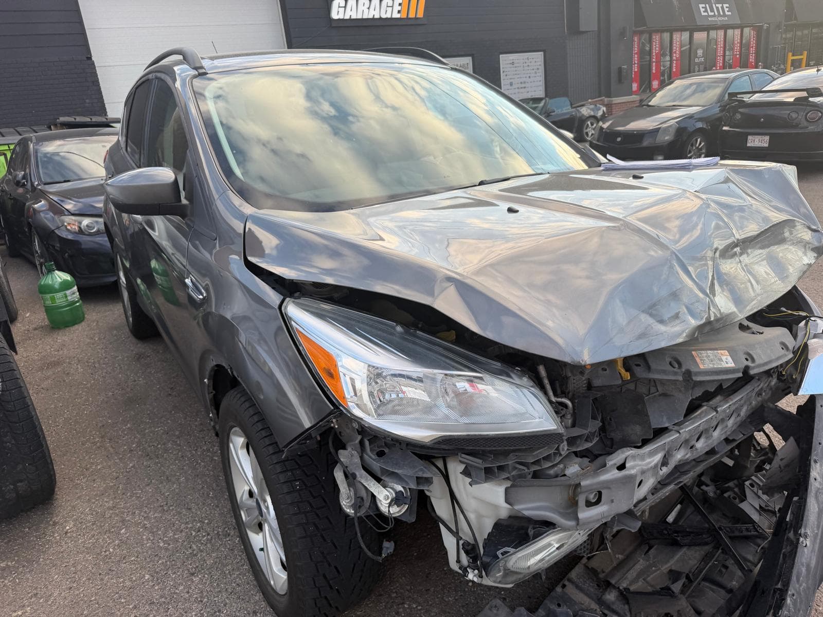 Damaged junk car ready for towing